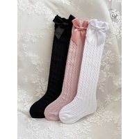 3pairs Girls Bow Decor Over The Calf Long Socks