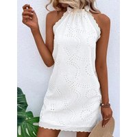 BKLD White Dress 2026 Summer Fashion Women Clothing Round Neck Sleeveless Embroidered Hollow Out Loose Casual Short Dresses