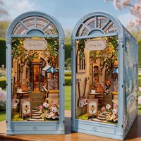 DIY Wooden Spring Flower Cottage Book Nook Shelf Insert Kits Miniature Model Kit With Lights Bookend for Friends Birthday Gifts