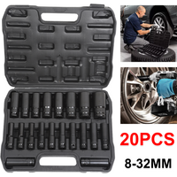 1/2” Impact Socket Set 20pcs Drive Hex Spanner Deep Sockets 8-32mm Pneumatic Wrench Head Tire Removal Tools