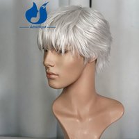 Amethyst Straight Silver Ash Blonde Short Pixie Cut Wig Human Hair for Men Full Lace Cap Remy Hair Brazilian with Bangs 60 Color