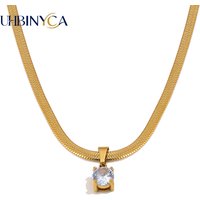 Minimalist CZ Pendant Necklace for Women, 18K Gold Plated Stainless Steel Blade Chain, Trendy Party Jewelry Gift for Her