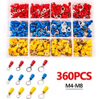 360Pcs Insulated Ring Terminal Crimp Connector Kit Ring Cable Wire Connectors Cord Pin End Butt Terminals RV1.25 RV2 RV5.5