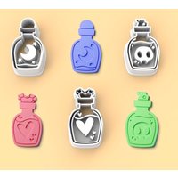 3PCS Magic Potion Bottle Cookie Cutters with Embossed Patterns Hollow Mold Design for Halloween Baking Clay Crafts Party Treats