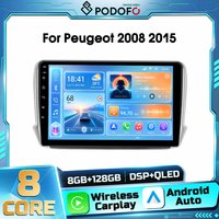 Podofo 2din Android Car Stereo Player for Peugeot 2008 2015 Autoradio Receiver FM RDS Bluetooth WIFI DSP Wireless Carplay Android Auto GPS Navigation