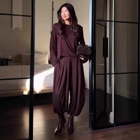 Pant Set Women Two Piece Sets Round Neck Full Sleeve Shirt Wide Leg Long Pants Elastic Waist Y2k Streetwear Loose Work Spring
