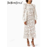 Zwei winstyle solide Patchwork Applikationen elegante Kleider für Frauen o Hals Laterne Ärmel hohe Taille Vintage schlanke Kleid weiblich neu