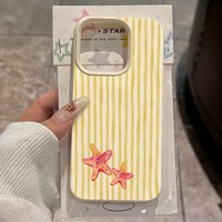 Cute Starfish Stripe Pattern Lychee Soft Phone Case For iPhone 11 12 13 14 15 Pro 16 17 Pro Max 15 14 Plus 17 Air X Xs XR Cover