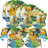 Lion King Simba Disposable Party Tableware Set Paper Plates Cups Napkins Optional Tablecloth Jungle Kids Birthday Party Supplies