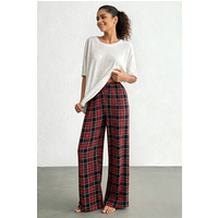 Women's Plaid Casual High-Waisted Wide-Leg Pants and Loose Pajamas Are Suitable for All Seasons and Can Be Worn Outdoors.