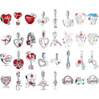 2026 New 925 Sterling Silver Nurse stethoscope teeth heart Charm Bead For Original Bracelet Jewelry Women Accessory Gift