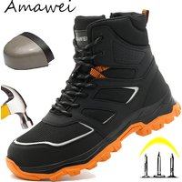 Safety Shoes Men for Work Non Slip Anti-Puncture Anti-smash Steel Toe Work Boots High Top Safety Shoes for Forging Workshop