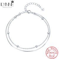 925 Sterling Silver Elegant Small Bead Snake Chain Double Layer Anklets Women Jewelry Gift Fashion Beach Multilayers Foot Chain