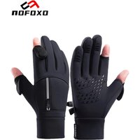 AliExpress nofoxo NOFOXO Winter Fishing Gloves Windproof Waterproof Thermal Flip Open Two Finger Gloves Warm Protection Driving Cycling Gloves