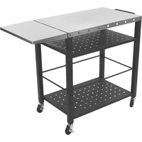 NEWEST BBQ Trolley w/Side Table,Foldable Outdoor BBQ Table Serving Trolley w/Wheels, Cooking Prep Table, for BBQ Camping, Garden