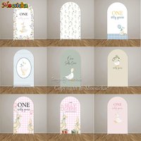 Mocsicka Cute Goose Theme Arch Backdrop Cover “One Silly Goose” Floral Pink Background Kids' 1st Birthday Party Photo Studio