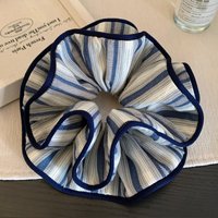 1pc Korean navy blue striped large intestine headband with a high-end feel, high ponytail and hair tie headband