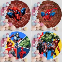 Avengers Theme Round Backdrop Cover Baby Birthday Party Decor City Hero Circle Photography Background Spider-Man Hulk Iron Man