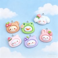 10Pcs Kawaii 3D Animal Resin Charms, Cute Bear Rabbit Duck Pendants for DIY Earrings Necklace Jewelry Making Supplies