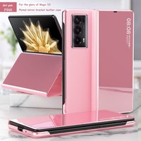 Luxury Smart Case For Honor Magic V2 Mirror Electroplated Leather Smart Flip Suppor Cover