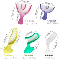 100/200Pcs Dental Bite Impression Trays Triple Registration Net Denture Tray With Mesh Disposable Plastic Teeth Holder Half Arch