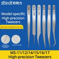 Stedi MS11-17 Precision Stainless Steel Tweezers Anti-Static Non-Magnetic Curved/Straight Tips for Gundam Military Model DIY