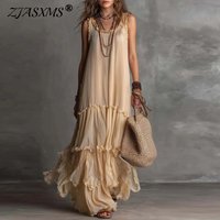 Women's Solid Tiered Maxi Dress Sleeveless Sweetheart Neckline Ruffle Trim Loose Flowy Dress Bohemian Casual Beach Holiday Dress