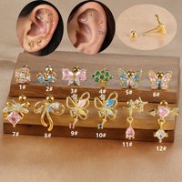 1PC Exquisite Colorful Zircon Bowknot Stud Earrings For Women Stainless Steel Helix Cartilage Piercing Earring Fashion Jewelry