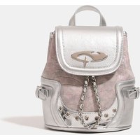 Pink Crocodile Print Backpack Millennial Sexy Girl Fashionable Commuter Handbag Soft Polyester Magnetic Buckle Closure