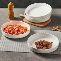 2/4Pcs 8-Inch Ceramic Serving Plates, Wide Rim Noodle Bowls with Chip Resistant Edge & Non-Slip Base, Stackable for Ramen, Stew