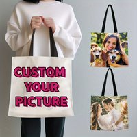 Chic Christmas Gift Custom Shopping Bag Upload Images Customized Tote Bag Pictures Reusable Grocery Bag Shoulder Storage Pouch