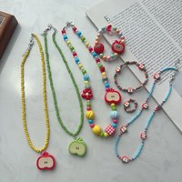 Cute Apple Bead Acrylic Pendant Necklace for Girls Summer Beach Bohemian
