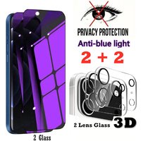 4-in-1 Anti-Blaulicht-Schutzglas mit Privatsphäre-Schutz + 3D-Linse Anti-Peep-Displayschutz für iPhone 18 17 Pro Max 18Pro/17Pro