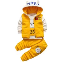 New Autumn Winter Baby Girl Clothes Children Boys Thickened Hooded Vest T-Shirt Pants 3Pcs/Sets Toddler Costume Kids Tracksuits