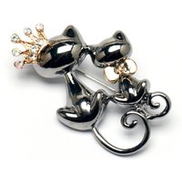 New Cute Cartoon Love Double Cat Brooch With Shiny Animal Bown Accessories Cat Collar Brooch Pin 2024