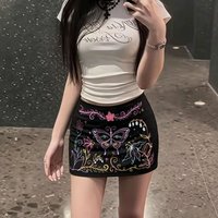 Y2K Wrapped Buttocks Outer Half Skirt Black Short Skirt Women Summer New Style Letter Print Elastic Waist Slimming Effect Spicy