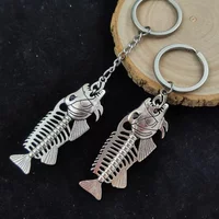 Alloy Fishbone Pendant Keychain Neo-Gothic Animal Keychains for Men Women Fashion Charms Car Backpack Decoration Key Ring Gifts