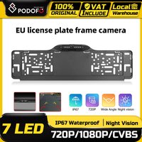 Podofo Kamera cofania do samochodu z ramką tablicy rejestracyjnej EU, wodoodporna, noktowizja, 720P lub 1080P, kamera zapasowa z kolorowym obrazem nocnym i 7 regulowanymi diodami LED