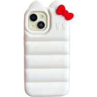 3D Cute Kitty Cat Bowknot Soft Silicone Phone Case for Apple iPhone 13 14 15 16 17 Pro Max the Puffer Shockproof Cover Shell