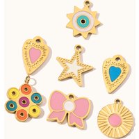 3pcs/Lot 14K Gold Color Stainless Steel Heart Fish Enamel DIY Necklace Charms Female Knot Musical Note Jewelry Pendant