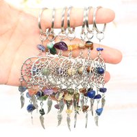 Natural Stone Beads Bohemian Indians Wing Dreamcatcher Alloy Keychain Healing Crystal Amethyst Quartz Agate Charms Key Chain