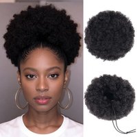 Black Kinky Curly Drawstring Ponytail Bun, Afro Puff Synthetic Hairpiece for Natural Hair Styles