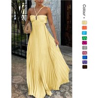Summer new European and American solid color tube top pleated sleeveless suspender dress