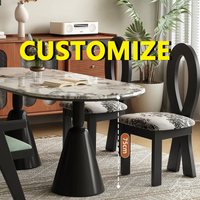 Any Size Custom Minimalist Modern Natural Marble Dining Table Wear Scratch Black Tapered Base Small Home Dining Furniture