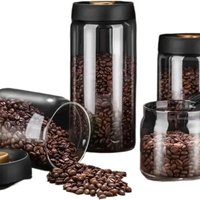 1 Cpcoffee Bean Vakuumversiegelter Behälter Transparenter Glas-Lebensmittelaufbewahrungsbehälter Haushalt Feuchtigkeitsbeständiger Luftextraktionsbehälter Luftdichter Behälter