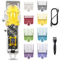Hatteker Transparent Professional Hair Clipper USB Rechargeable Trimmer with LED Display Cordless Cutting Grooming Tool for Men