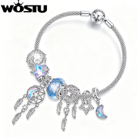 WOSTU Dream catcher Charm Rainbow Moonstone Moon Star Pendant Blue Murano Glass Copper Beads Platinum Plated DIY Jewelry Gift