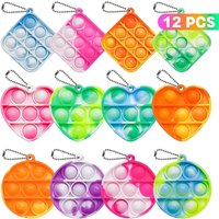 12PCS Fidget Sensory Toys Party Favors Bubble Bulk Pop Keychain 3Shape Stress Relief Fidget Classroom Prizes Toy Kids Boys Girls