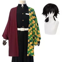 Tomioka Giyuu Cosplay Costume Wig Haori Embroidery Top Elastic Pants Belt Rose Net Cos Halloween Christmas