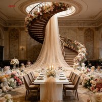 elegant pale champagne billowy tulle aisle drapery for church pews cathedral walkway and neutral vintage wedding ceremony
